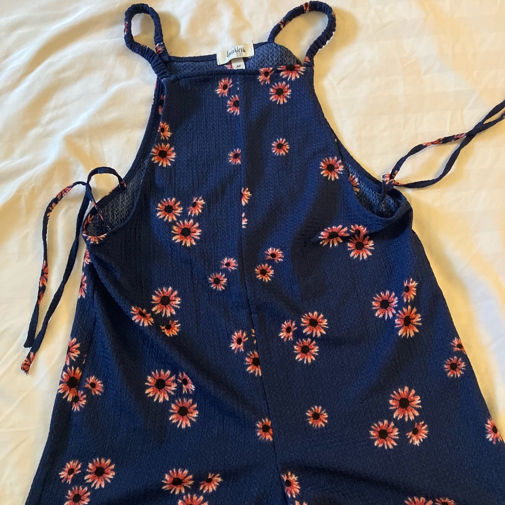 Girl’s Floral Blue Romper - Picture 2 of 4